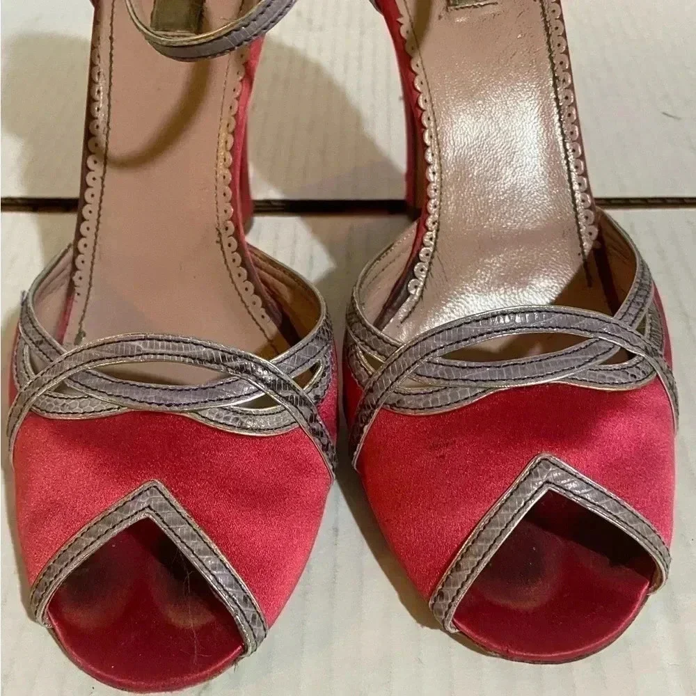 Prada pink satin & snakeskin high heel size 38.5